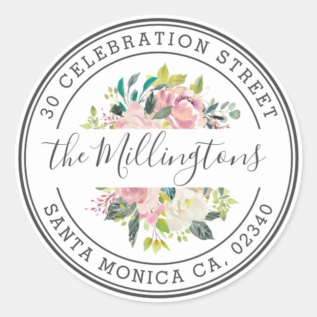 Adesivo Nome da família Floral Endereço de devolução Envel (Frente)