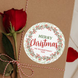 Adesivo Nome da família Merry Christmas Flower Wreath<br><div class="desc">Nome da família Merry Christmas Flower Wreath Classic Round Sticker é o perfeito adesivo de presente de Natal para seus entes queridos. Este adesivo redondo clássico apresenta uma bela design de flores de Natal com a opção de personalizá-la com o seu nome familiar. Adicione um toque de alegria festiva às...</div>