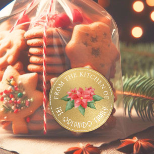 Adesivo Nome da Família Moderna Red Floral Dourado Natal