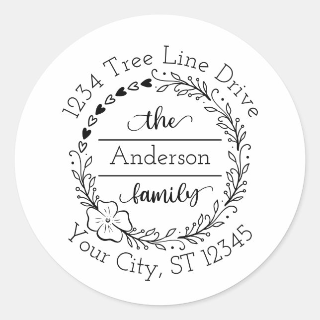 Adesivo Nome da família Monograma Endereço de devolução En (Frente)