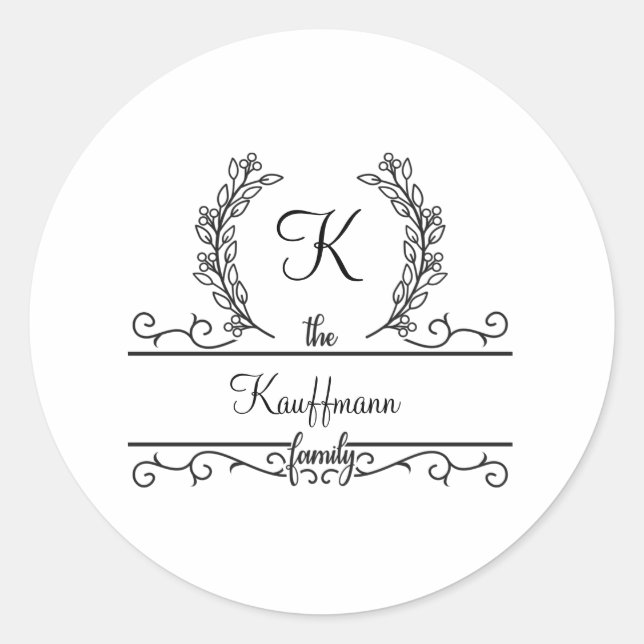 Adesivo Nome da Família Monogramado Script com Florescimen (Frente)