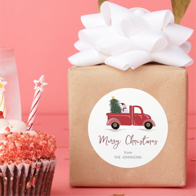 Adesivo Nome da família Red Truck Snowman Árvore de Natal (Festa)
