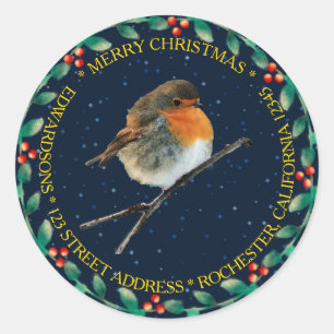 Adesivo Nome da família Robin Pássaro Feliz Natal Holly