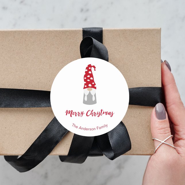 Adesivo nome da família vermelha do gnomo do Natal (Criador carregado)