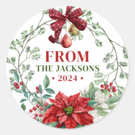 Adesivo Nome da Família Watercolor Christmas Wreath