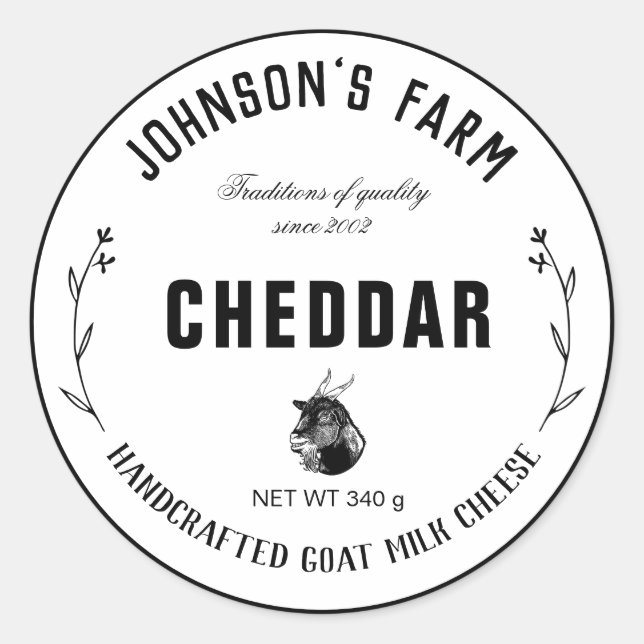 Adesivo Nome da fazenda | Rua | Queijo de leite de cabra | (Frente)