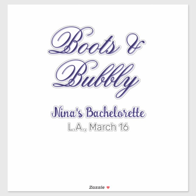 Adesivo nome da festa de despedida de solteira Boots & Bub (Folha)