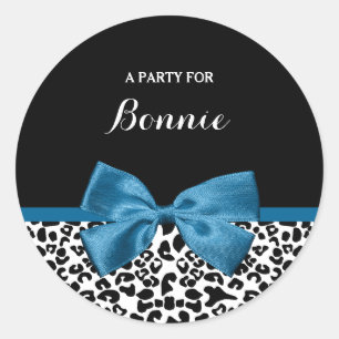 Adesivo Nome da Festa Menina Leopard Imprimir Arco Azul Bo