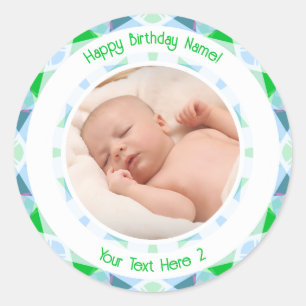 Adesivo Nome da Foto Personalizada Idade Azul Verde Aniver