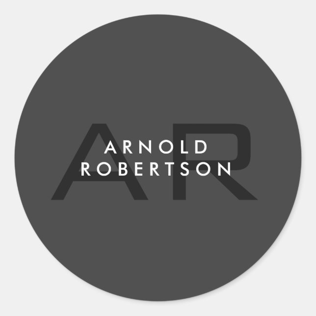 Adesivo Nome da Trendência de Cinza Simples do Monograma M (Frente)