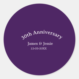 Adesivo nome data aniversário de 30 anos de casamento roxo