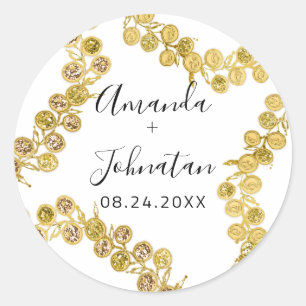 Adesivo Nome Data Coroa de Ouro Branco Elegante