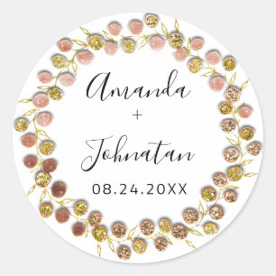 Adesivo Nome Data Coroa de Ouro Rosa Casamento Nupcial