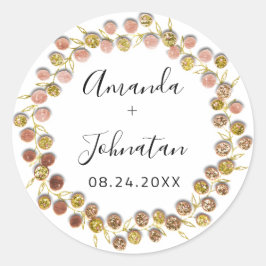 Adesivo Nome Data Rosa Dourada Wreath Wedidal Bridal