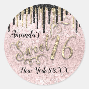 Adesivo Nome de 16° partido Dourado Confetti Drips Pink