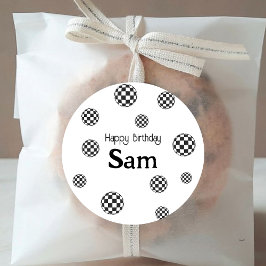 Adesivo Nome de Aniversário Feliz, Verificado em Preto e B