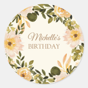 Adesivo Nome de Aniversário Floral Creme Amarelo
