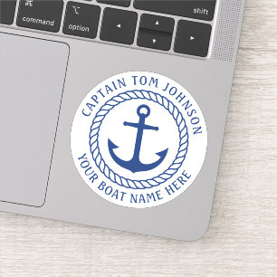 Adesivo Nome de barco personalizado com capitão de âncor