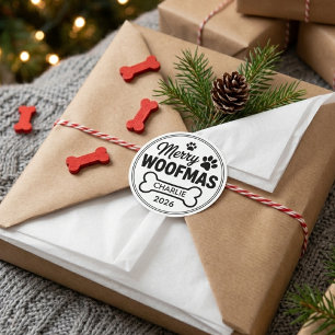 Adesivo Nome de Cachorro Personalizado Feliz Woofmas Natal