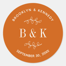 Adesivo Nome de casal de casamento botânico floral laranja