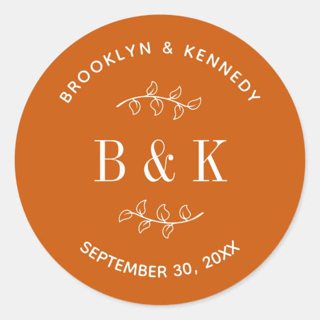 Adesivo Nome de casal de casamento botânico floral laranja (Frente)