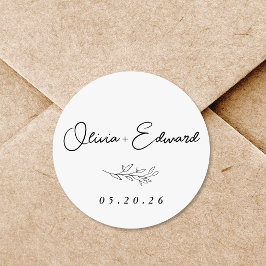 Adesivo Nome de Casamento com Folhagem Moderna
