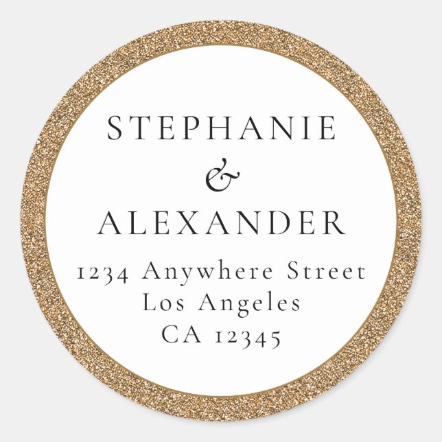 Adesivo Nome de Casamento Glitter Dourado Endereço de Reto (Frente)
