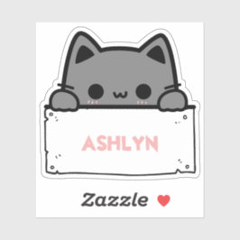 Adesivo Nome de Cat. de Cinza de Cute Personalizado