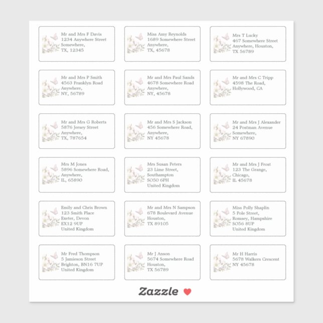 Adesivo Nome de Convidado de Casamento Individual Endereça (Folha)