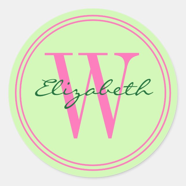 Adesivo Nome de Cores DIY Monograma Selo de Envelope Rosa  (Frente)