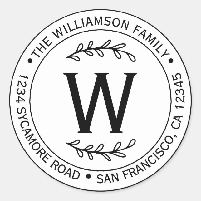 Adesivo Nome de Família Simples Moderno Monograma Endereço (Frente)