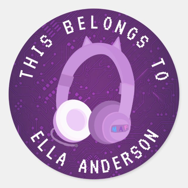 Adesivo Nome de Gamer Roxo Este Pertence a  (Frente)