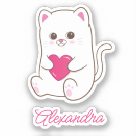 Adesivo Nome de Gato de Coração Rosa Kawaii Cute Personali