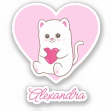 Nome de Gato de Coração Rosa Kawaii Cute Personali