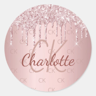 Adesivo Nome de monograma cor-de-rosa rosa glitter luxo em