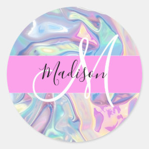 Adesivo Nome de Monograma Holográfico Iridescente Rosa Fem
