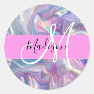 Adesivo Nome de Monograma Holográfico Iridescente Rosa Fem