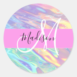 Adesivo Nome de Monograma Holográfico Iridescente Rosa Fem
