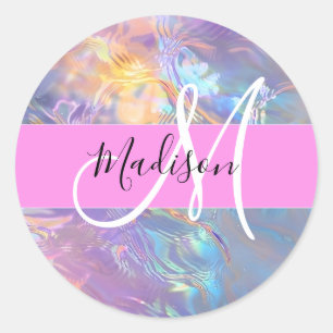 Adesivo Nome de Monograma Holográfico Iridescente Rosa Fem