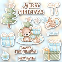 Adesivo Nome de Natal bonito Urso de Contorno Beijo Cortad