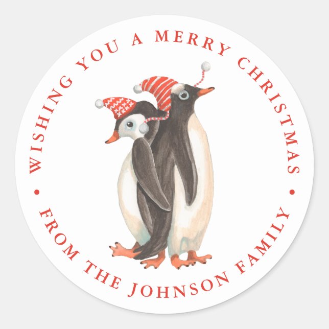 Adesivo Nome de Natal de Pinguim Fofo Festa (Frente)