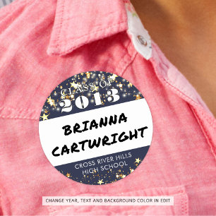 Adesivo Nome de Reunião de Classe Marinho Azul Dourado Est