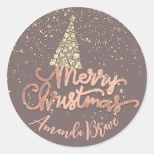 Adesivo Nome de Script de Árvore de Natal Merry Rosa Doura
