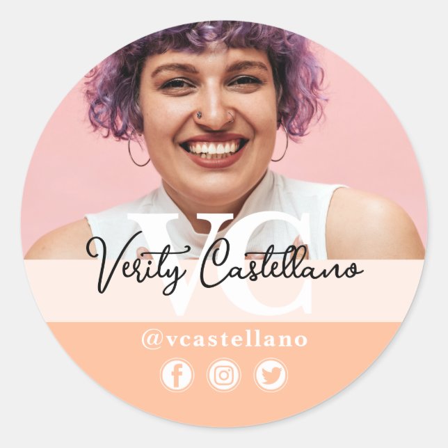 Adesivo Nome de Script Moderno do Peach bonito e Foto Pers (Frente)