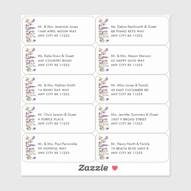 Adesivo Nome de Wildflower Rótulos de Endereço Convidado p (Folha)