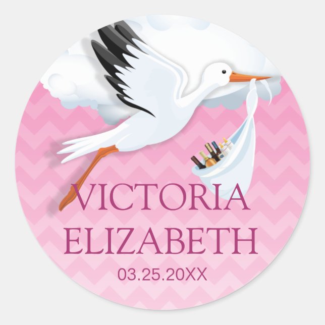 Adesivo Nome do Bebê do Chevron do Ombre Rosa (Frente)