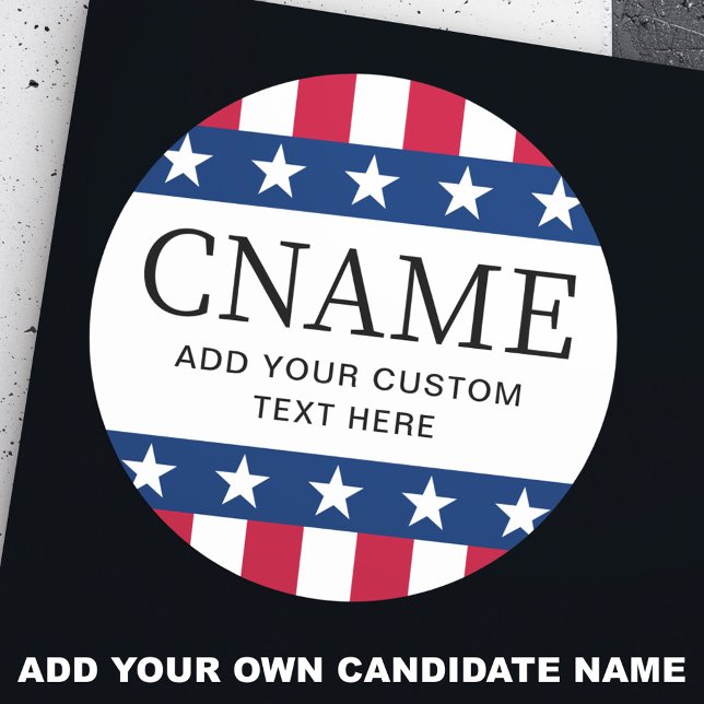 Adesivo Nome do candidato: estrelas da campanha eleitoral  (Candidate name political election campaign stars classic round sticker)