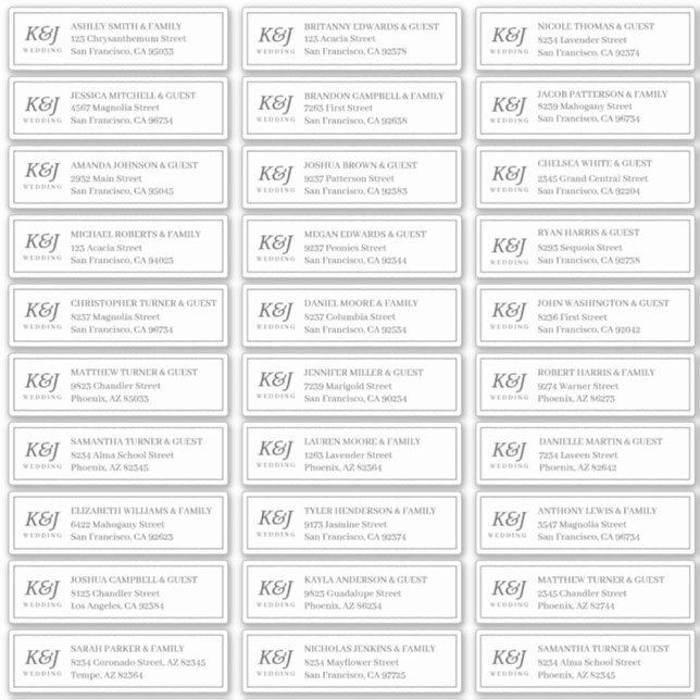 Adesivo Nome do Convidado de Casamento do Monograma Clássi (Frente)