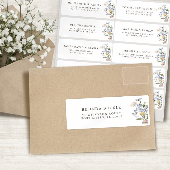 Adesivo Nome do Convidado do Prado de Flor Selvagem de Pri (Pretty Spring Wildflower Meadow Guest Name Address Sticker)