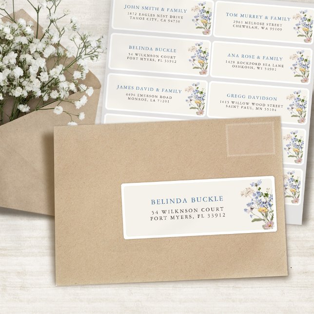 Adesivo Nome do Convidado do Prado de Flor Selvagem de Pri (Pretty Spring Wildflower Meadow garden Guest Name Address Sticker)